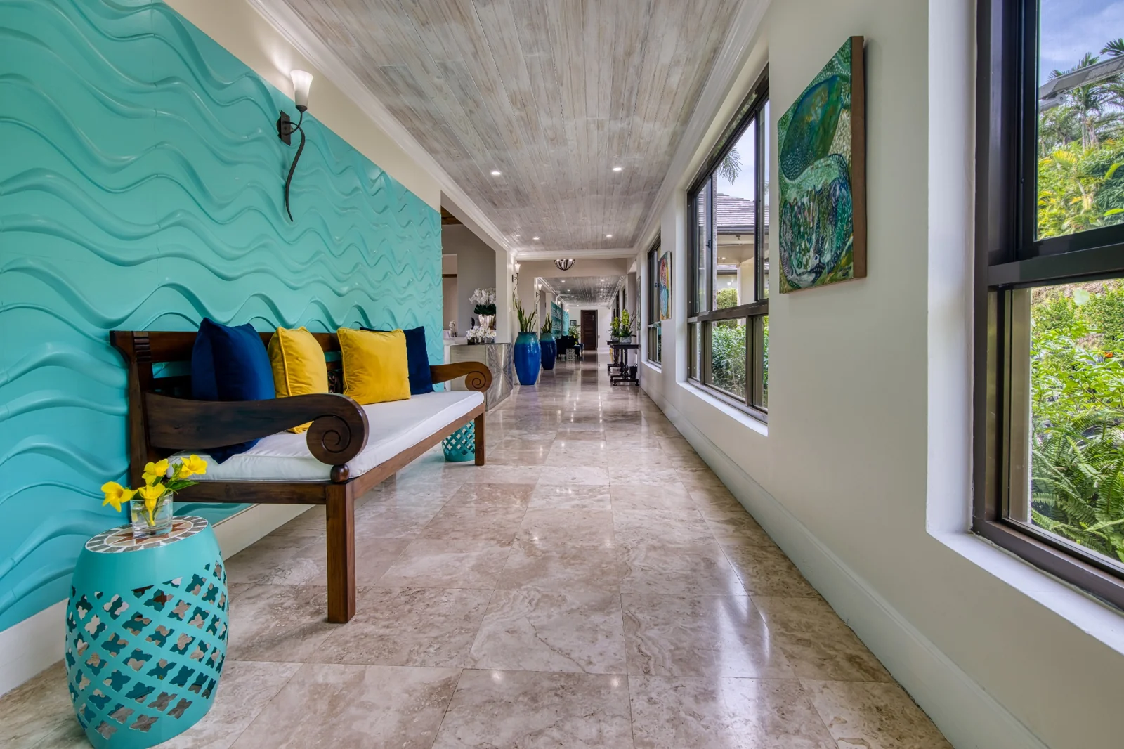 Turquoise accents in the villa hallway